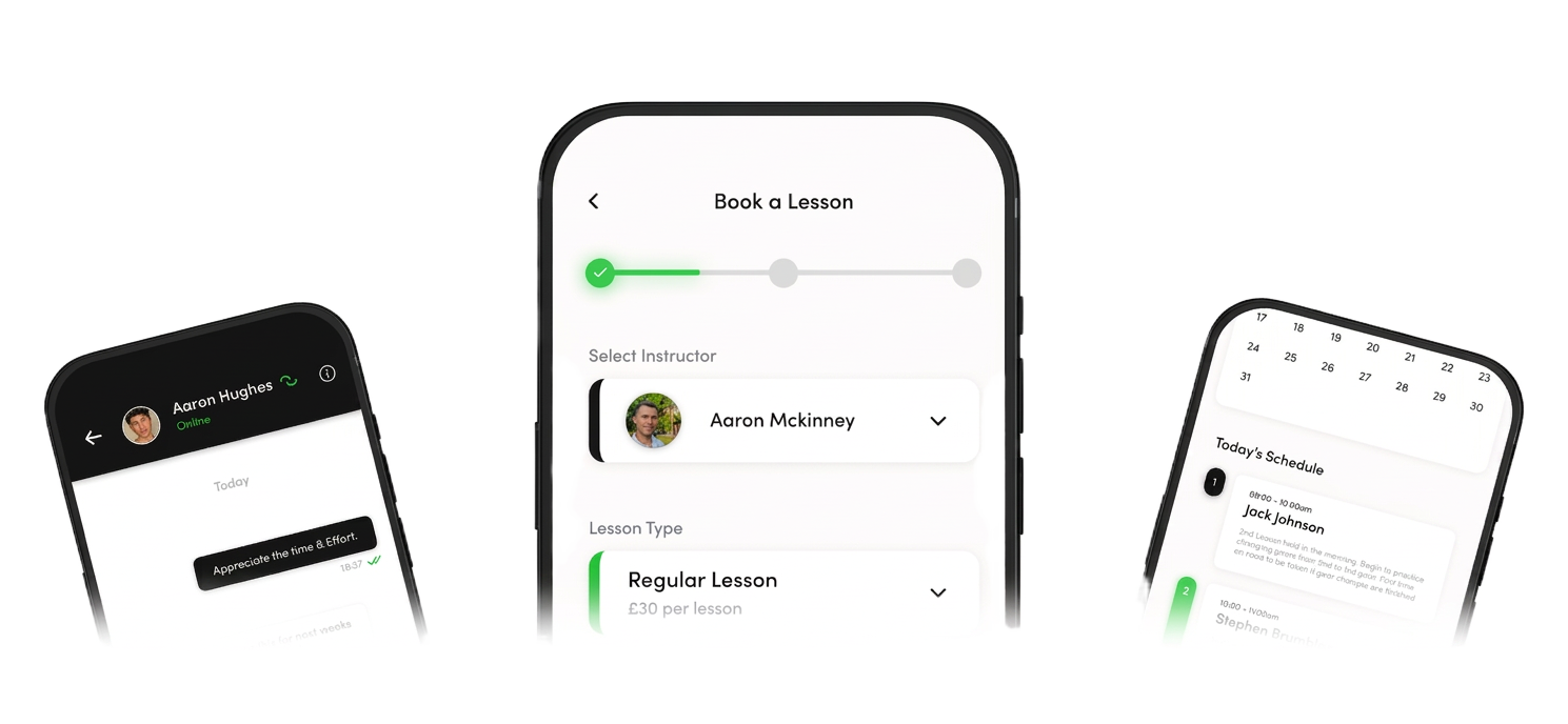 DriveBuddy app preview across three phones